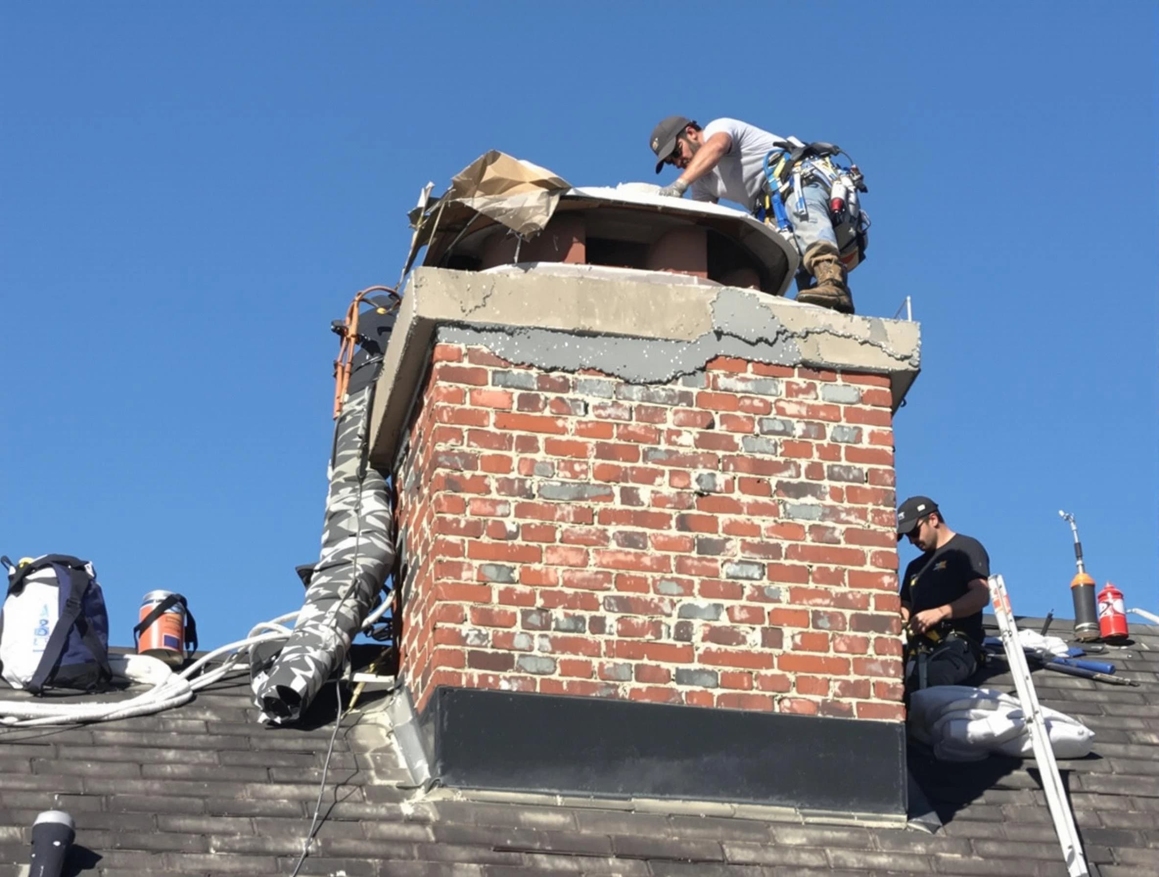 Moon Chimney Sweep installing a custom chimney crown in Moon, PA