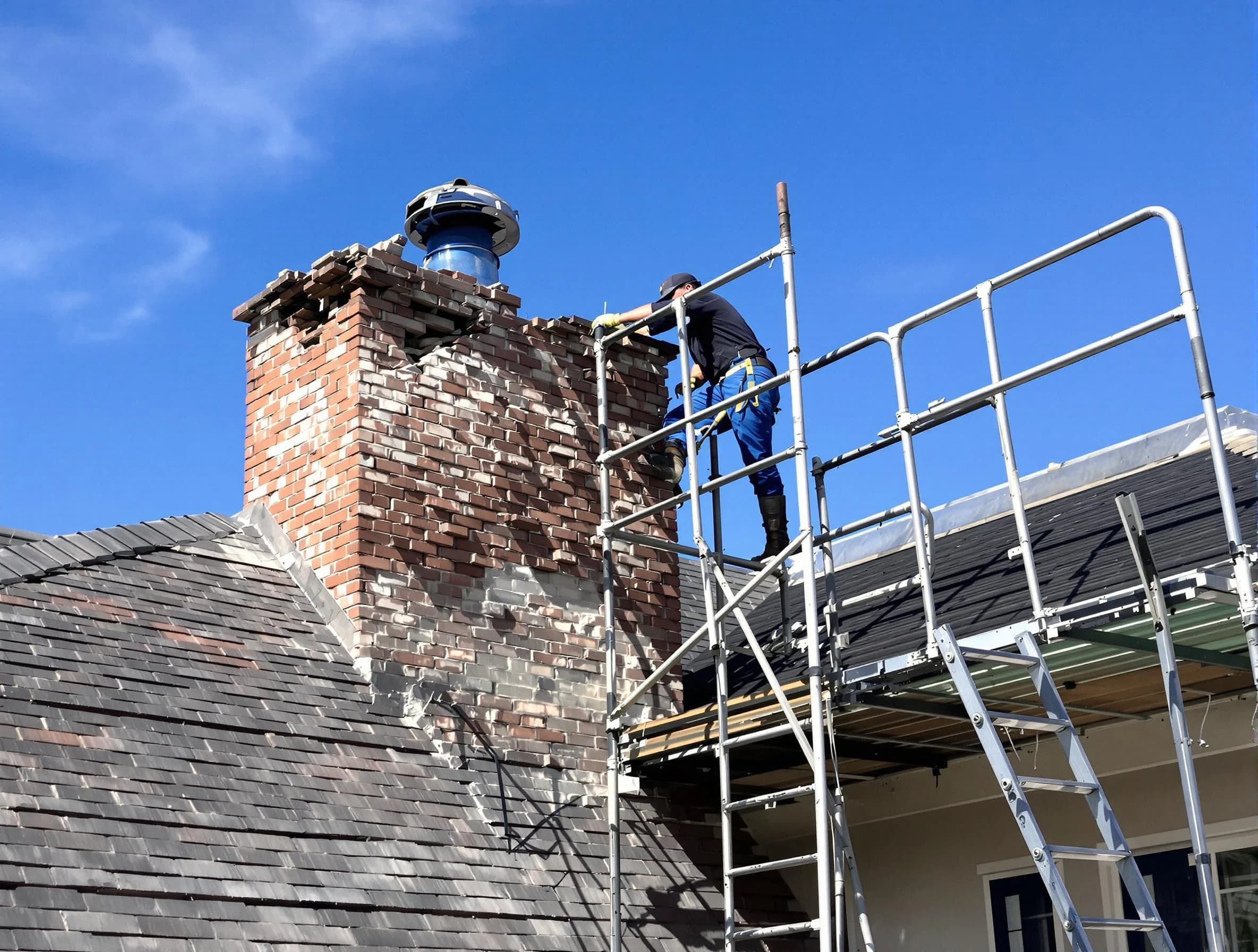 Rebuilding a chimney structure by Moon Chimney Sweep in Moon, PA