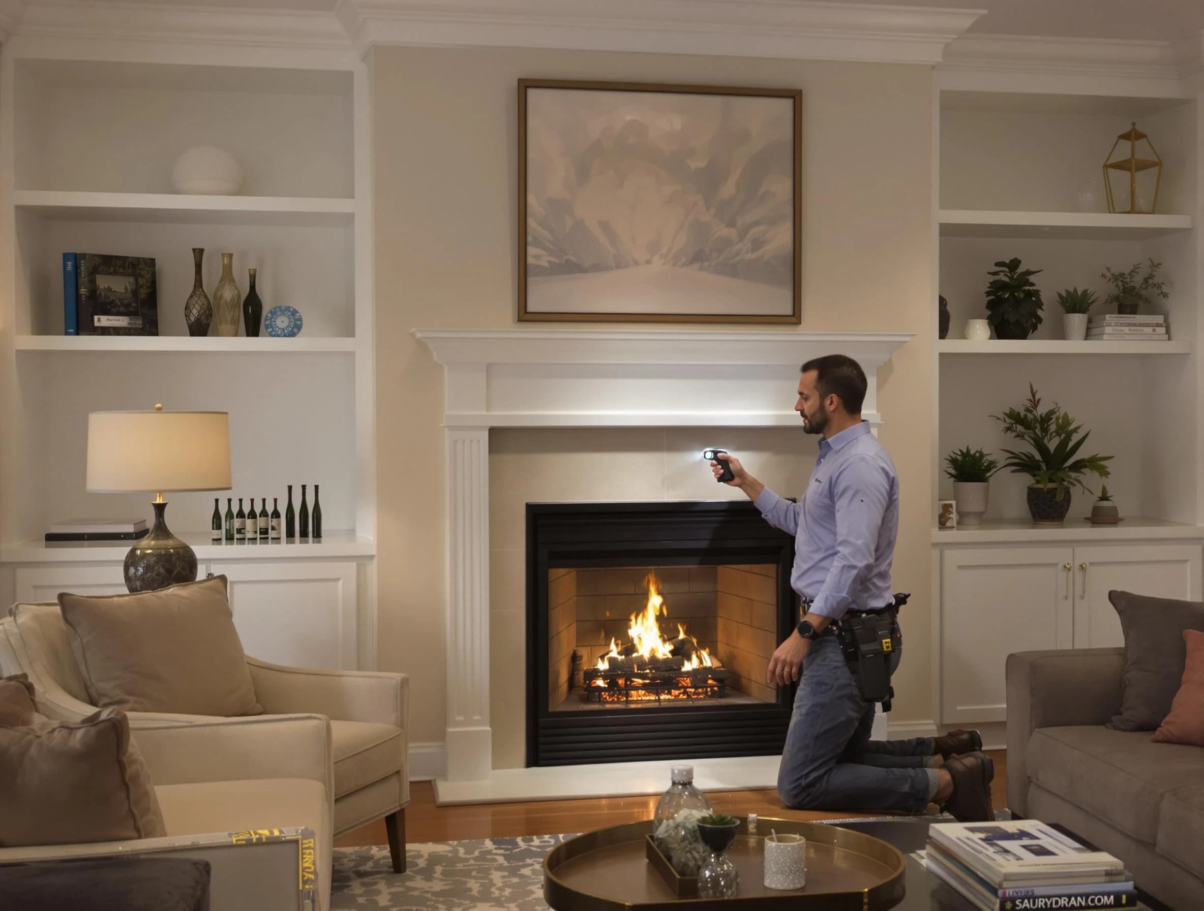 Moon Chimney Sweep conducting a fireplace safety inspection in Moon, PA