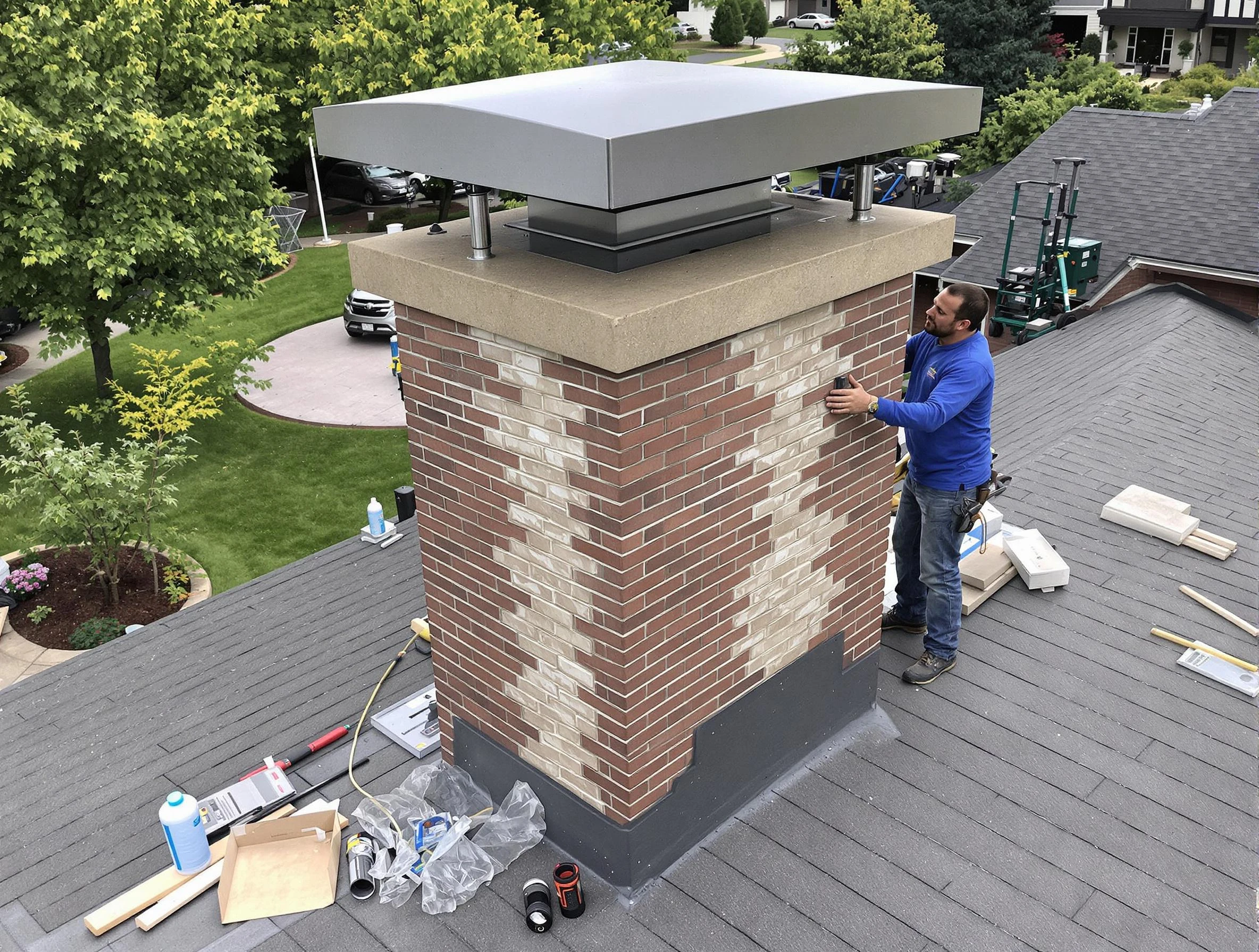 Moon Chimney Sweep team working on a custom chimney remodel in Moon, PA